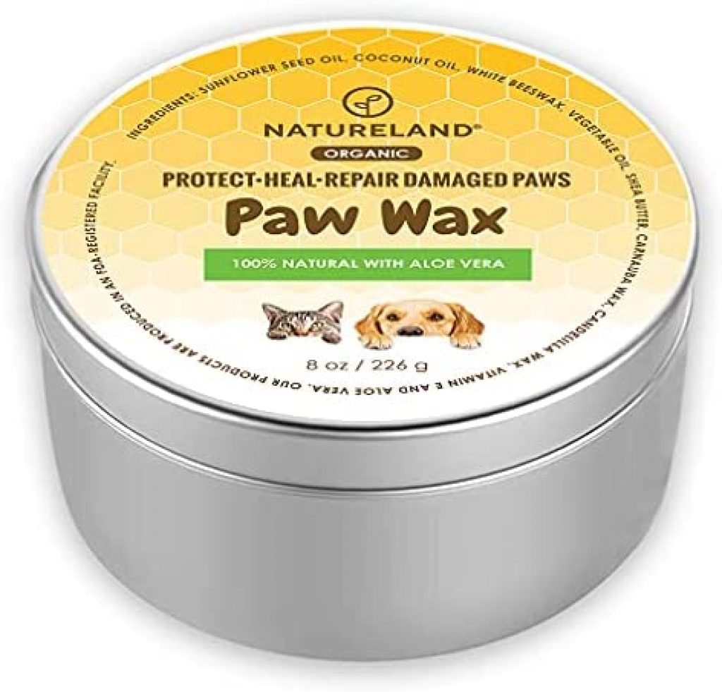 Natureland [8 oz] Organic Paw Wax for Dogs and Cats, Natural Outdoor Protection to Heal, Repair, and Protect Dry, Chapped, or Rough Pads, Helps Protects Paws on Snow, Sand, or Dirt